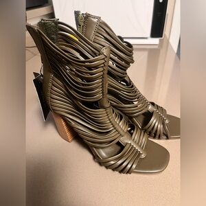 FOREVER21 Gladiator Woven cage High Heel Sandals - Olive